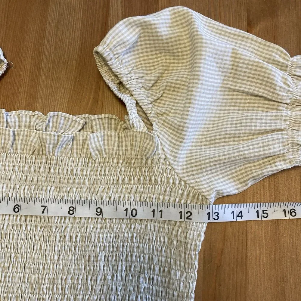 Superdown Womens Blouse Size XS Smocked Puff Sleeve Cropped Gingham Babydoll Top - Picture 10 of 11